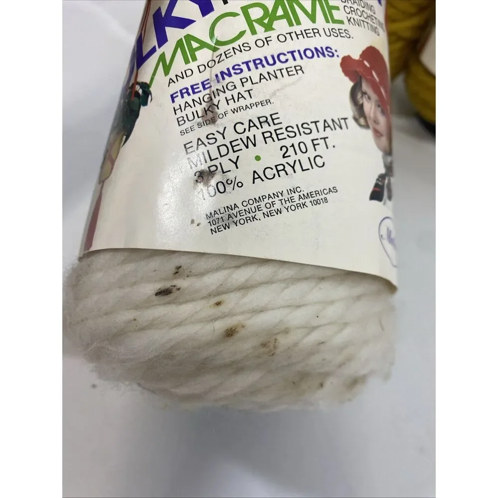 Vintage Lot Of (4)‎ Malina Acrylic Extra Bulky Yarn For Macrame Yellow & White